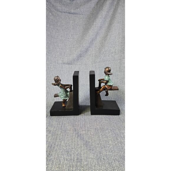 Black Polystone Bookends with Swing Set - Picture 1 of 6